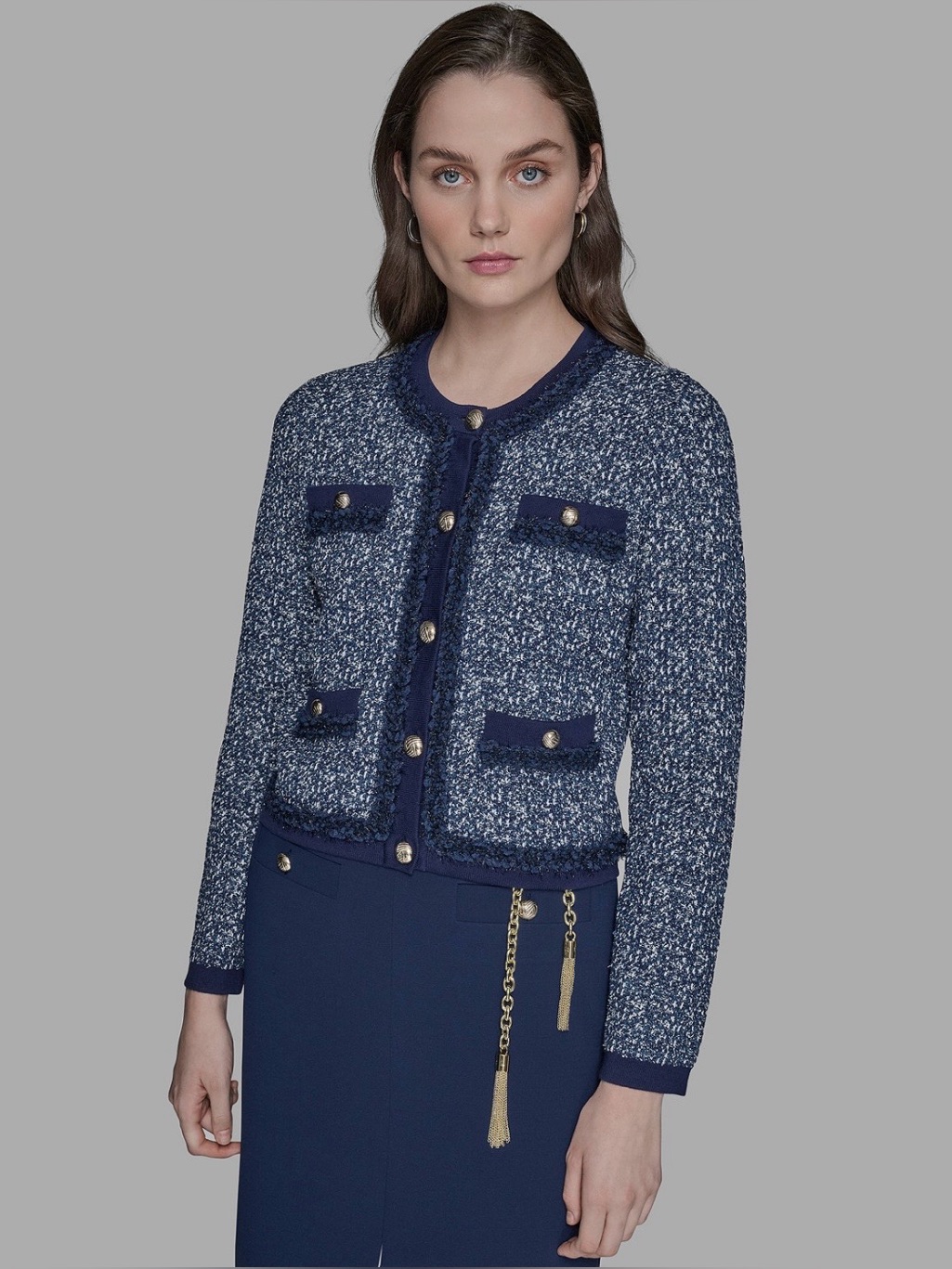 Karl Lagerfeld Paris Women's Textured-Knit Button-Front Sweater Size Xs